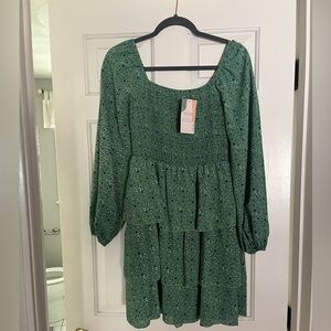 Green Layered Dress with Sleeves